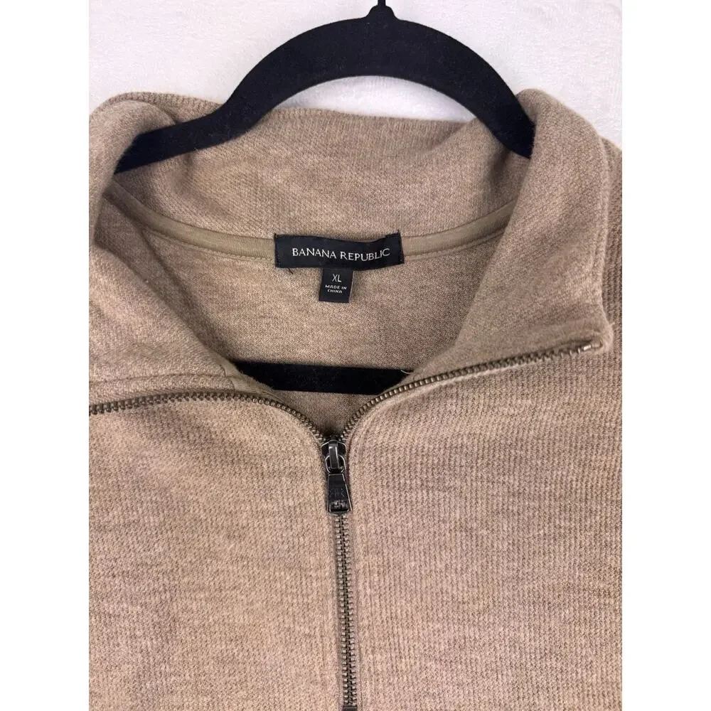 Banana Republic Quarter-Zip Sweater Men’s XL Tan Minimalist Cotton Blend