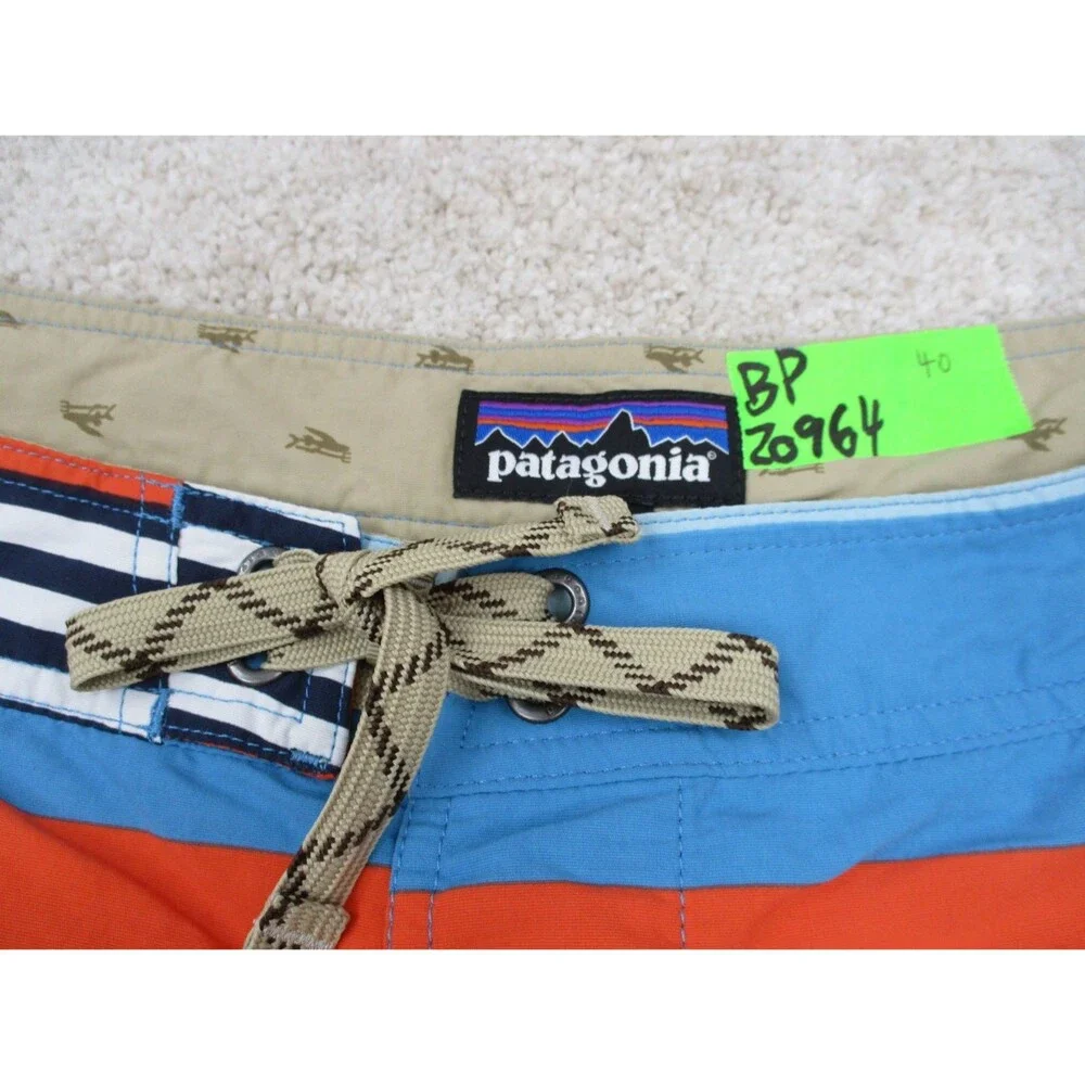 Patagonia Wavefarer Board Shorts Mens 40 Blue Orange Striped Swim Trunks 19