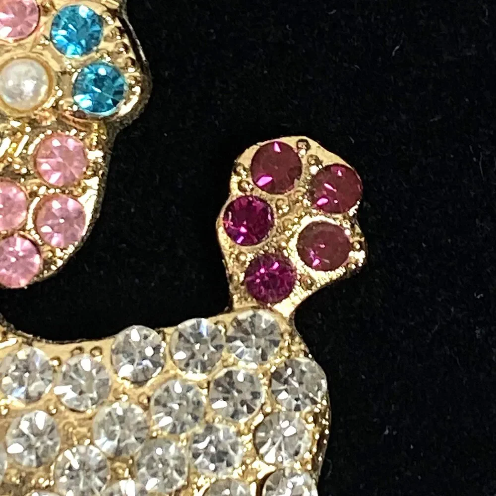 Poodle Rhinestone Keychain Bag Charm Blue Pink Multicolor Gold Tone Metal New