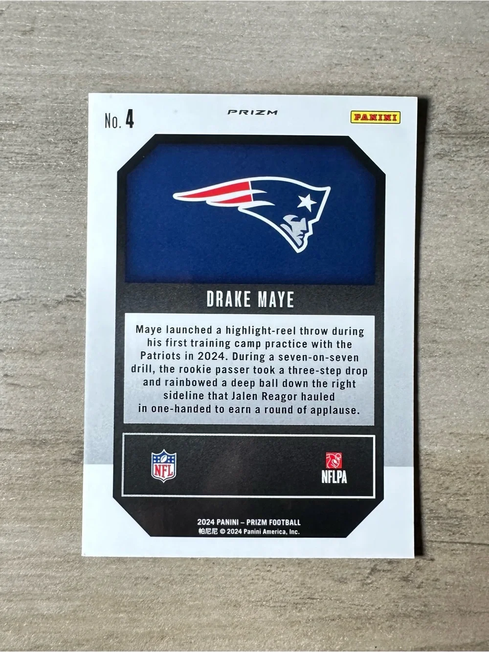 Drake Maye Signed Rookie 2024 Panini Prizm #4. Autograph. New England Patriots.