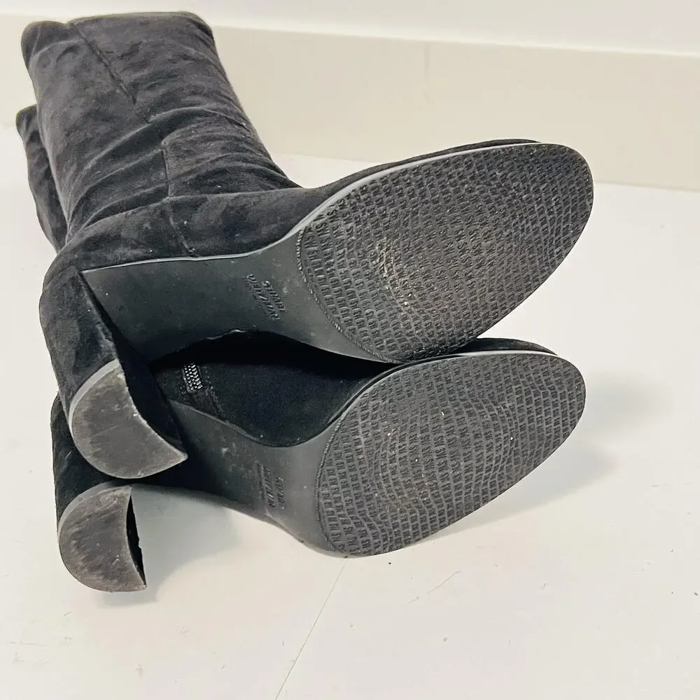 Stuart Weitzman Boots Womens 6 Black Suede Thigh High Over Knee Zip Block Heel