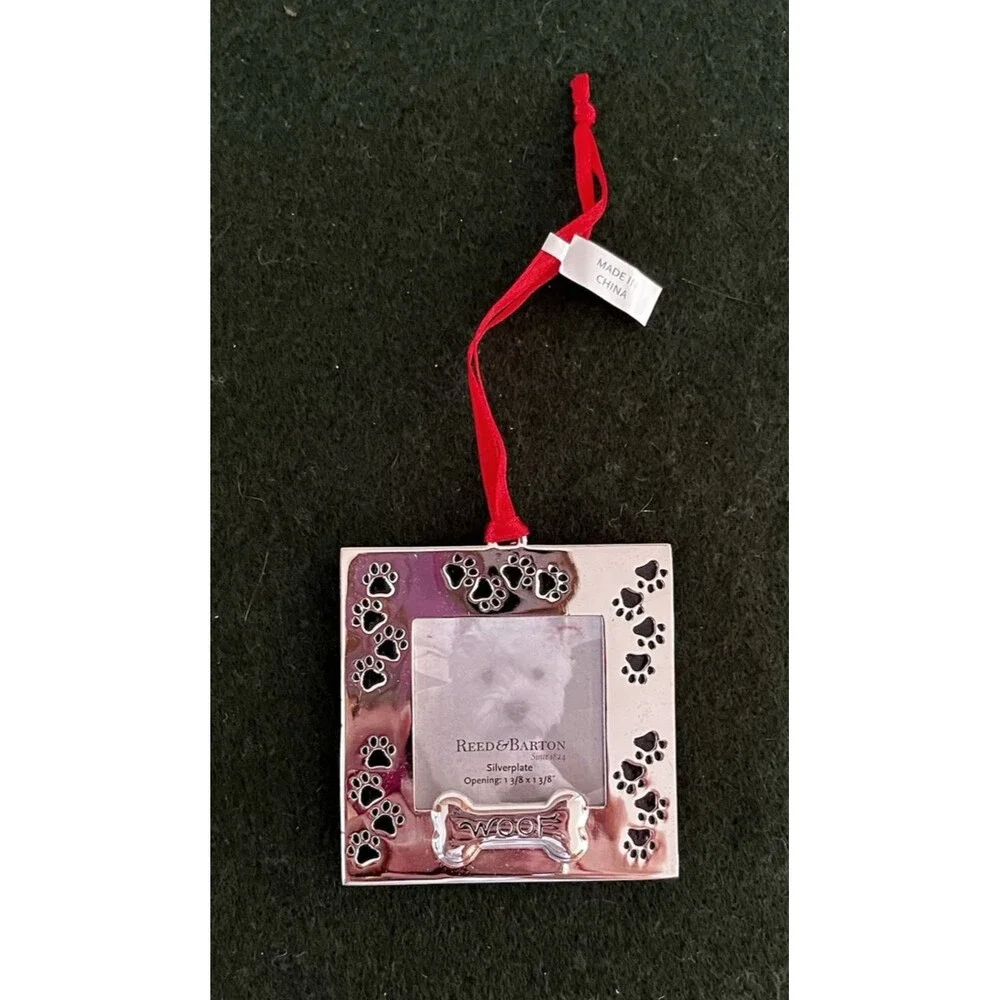 Reed & Barton Silver Plated Dog Photo Holder Christmas Ornament Dog Lover