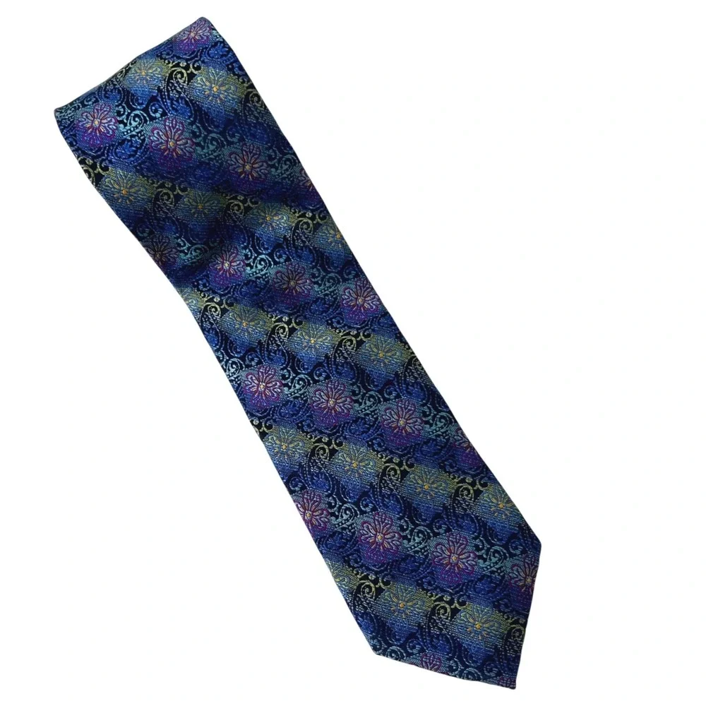The Big Knot by Steven Land Mens Silk Tie Blue Purple Floral Paisley Wide 4 Inch