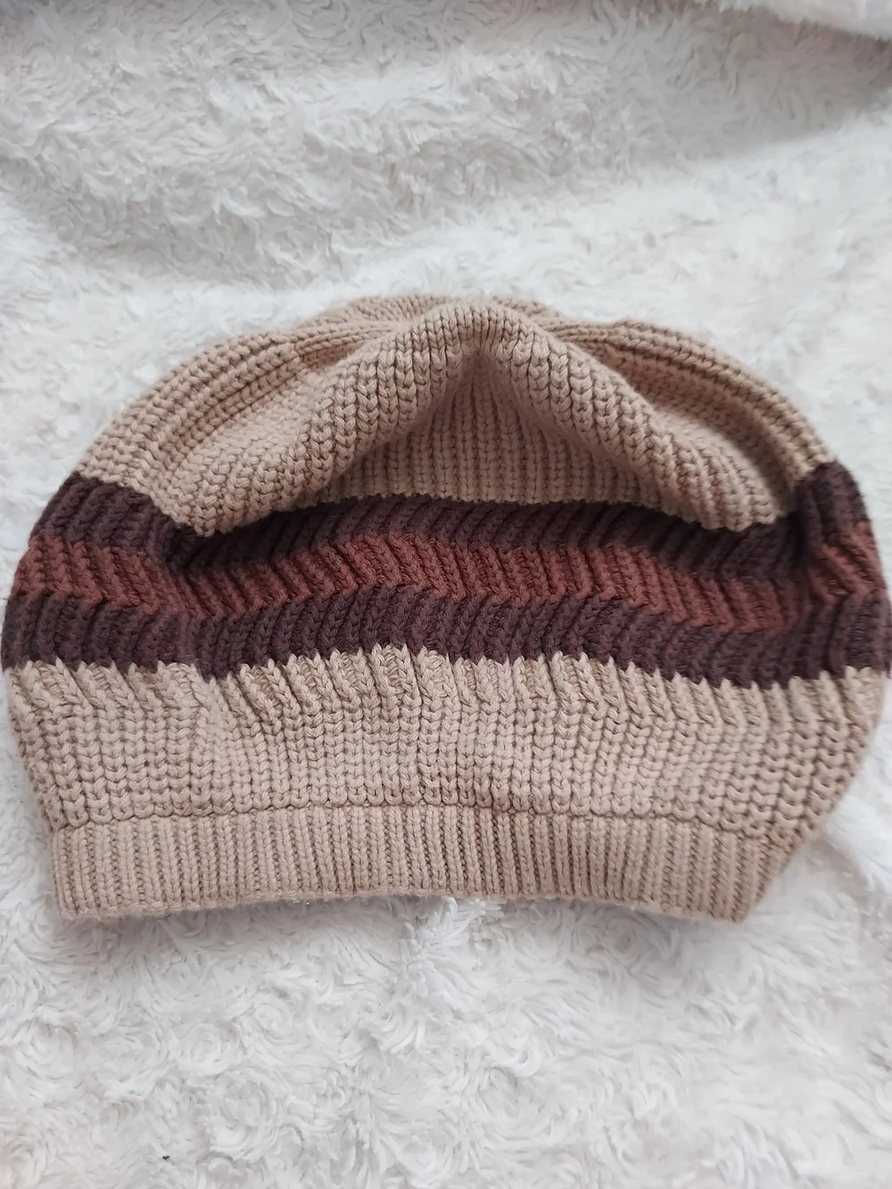 Beige and Brown Knit 100% Cotton  Slouch Beanie Hat Winter Academia Stylish