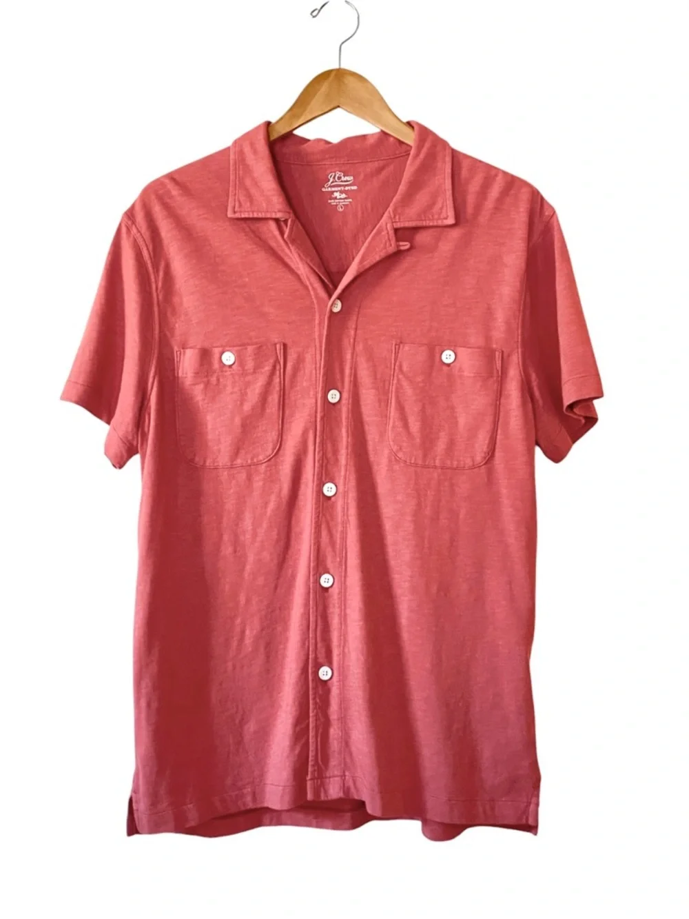 J. Crew Harbor Shirt 100% Cotton Garment Dyed Coral Salmon Camp Collar NWT L