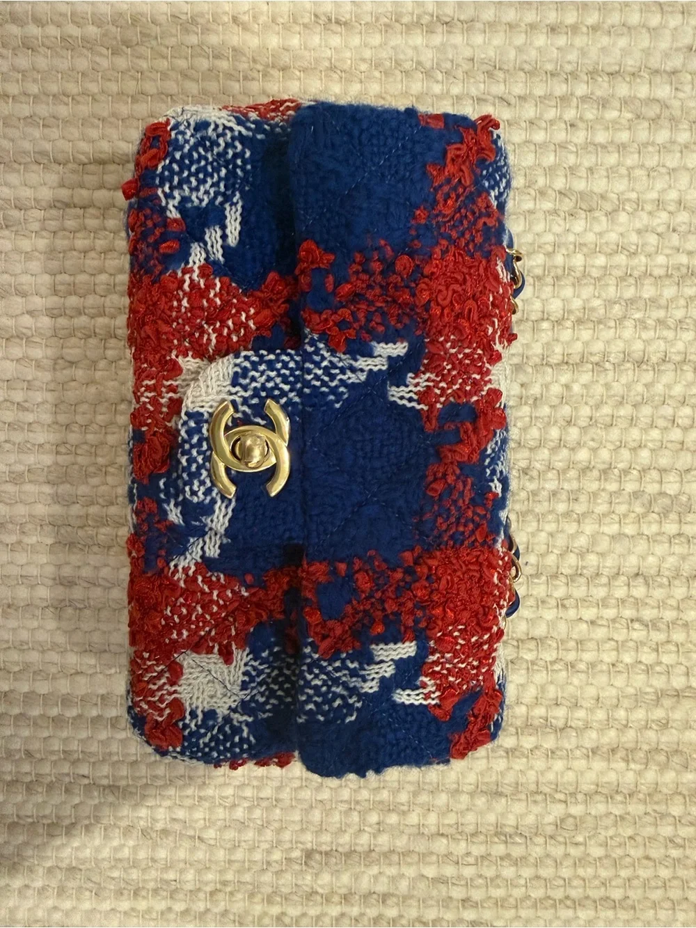 CHANEL 26A Red, White & Blue Tweed Small Flap Bag