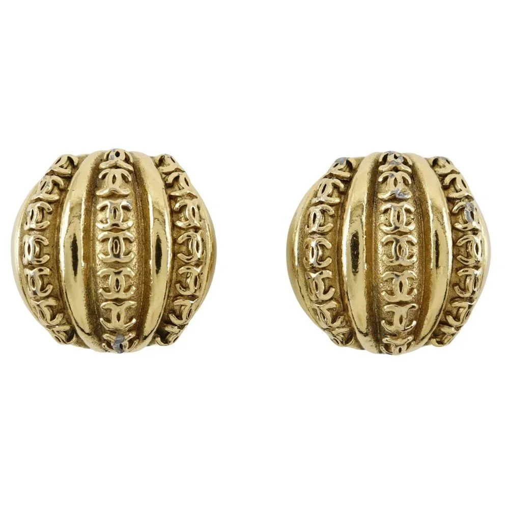 CHANEL Authentic Gold Logo Earrings