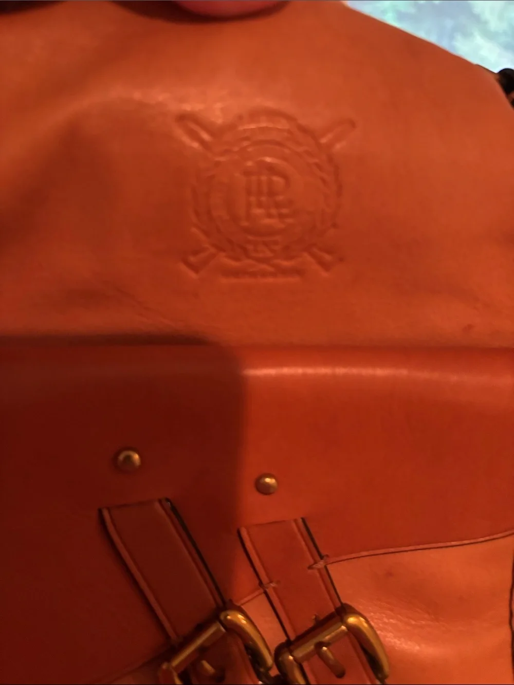 Ralph Lauren tan Leather Satchel Handbag with Front Buckles