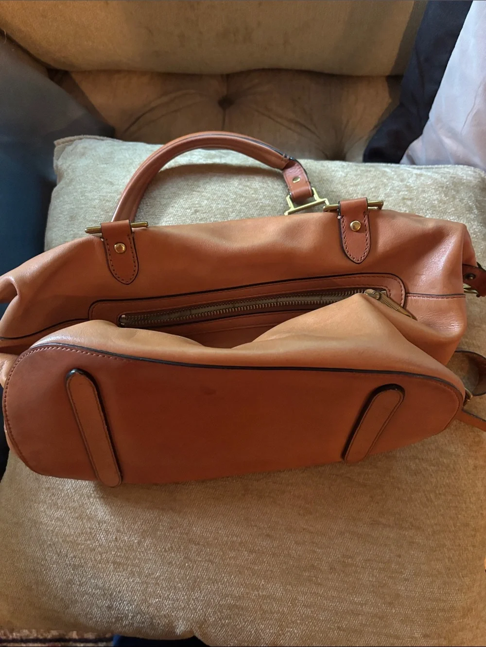 Ralph Lauren tan Leather Satchel Handbag with Front Buckles