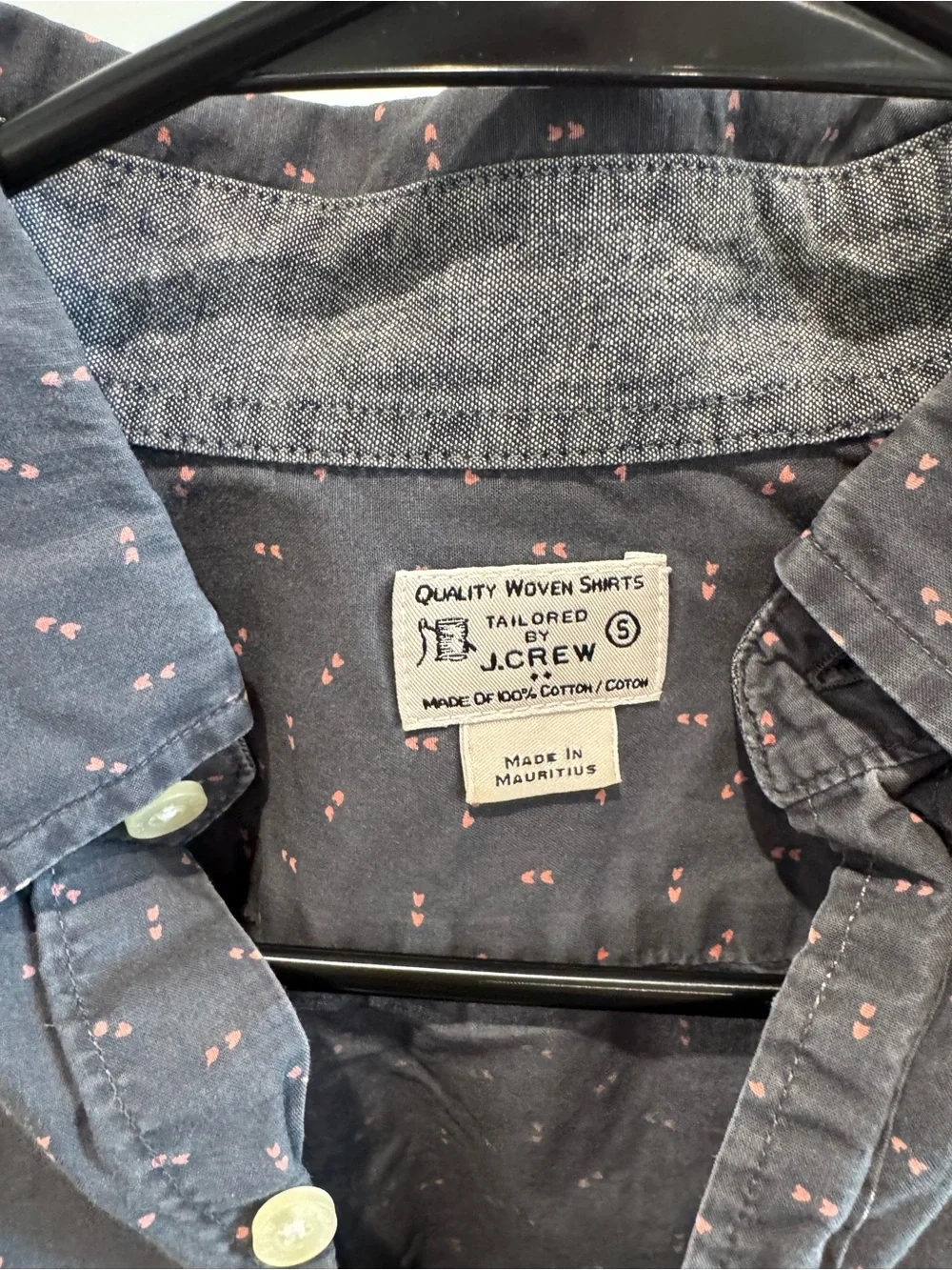 J. Crew Navy Shirt with Pink Dot Pattern