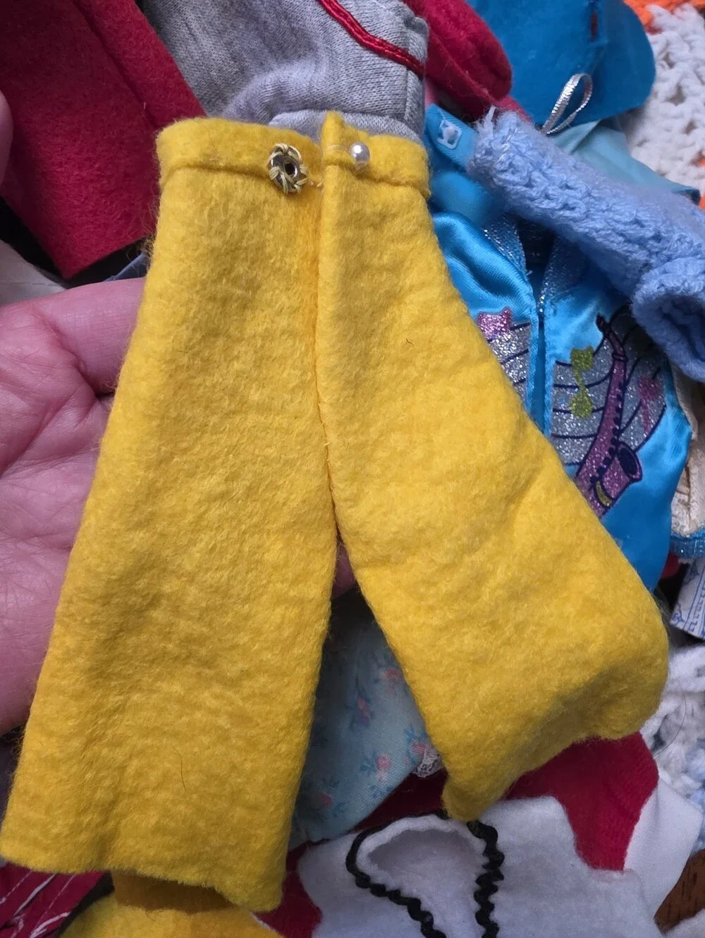 Vintage Doll Clothes Set in Yellow, Blue, Red, Green