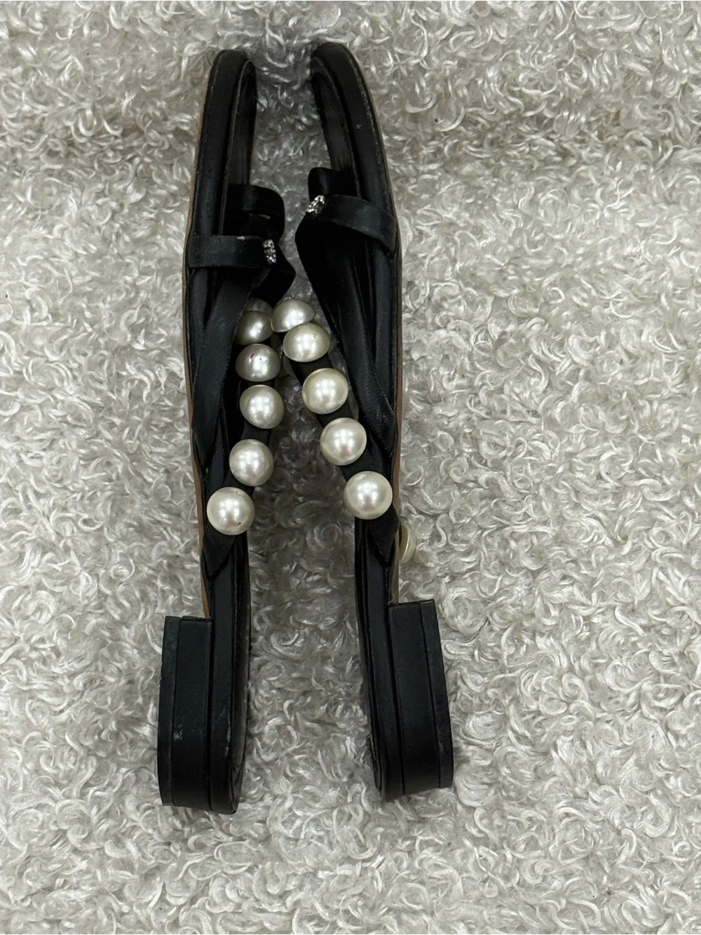 CHANEL Black Pearl Sandals Size 39C