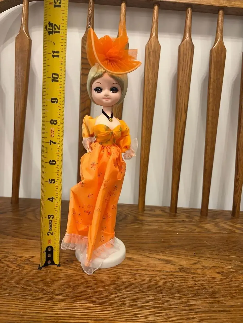 Vintage 1960s Doll Orange Floral Gown and Hat