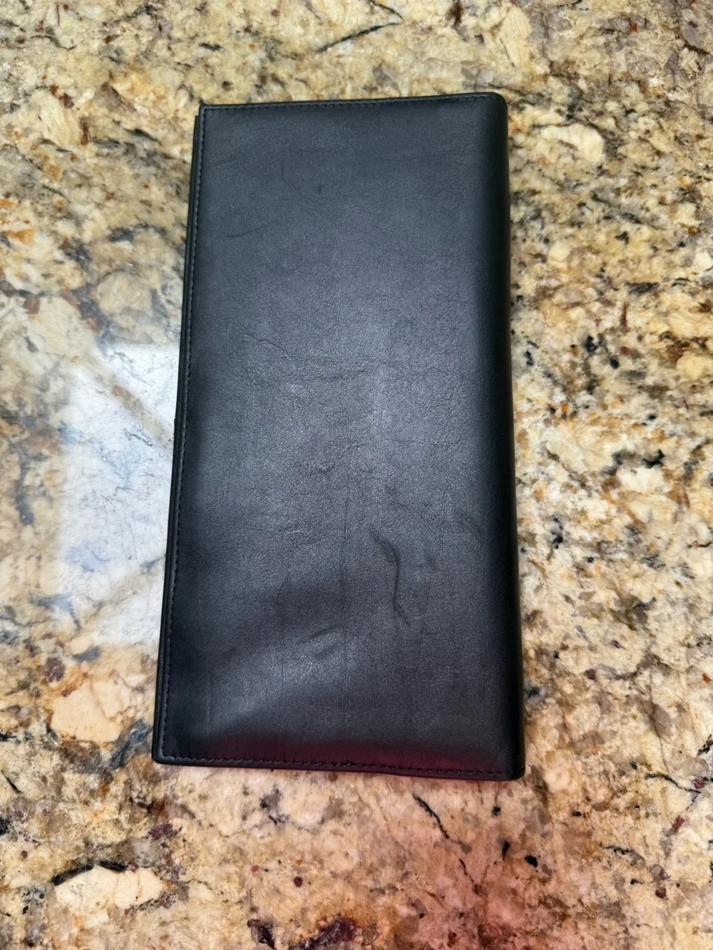 BOSCA Men’s Black Leather Travel Checkbook Wallet Never Used