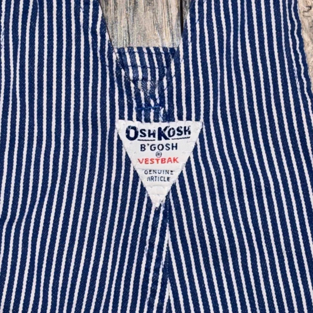 Vtg OshKosh Bgosh Kids 4T Hickory Stripe Denim Shortalls Made in USA Blue White
