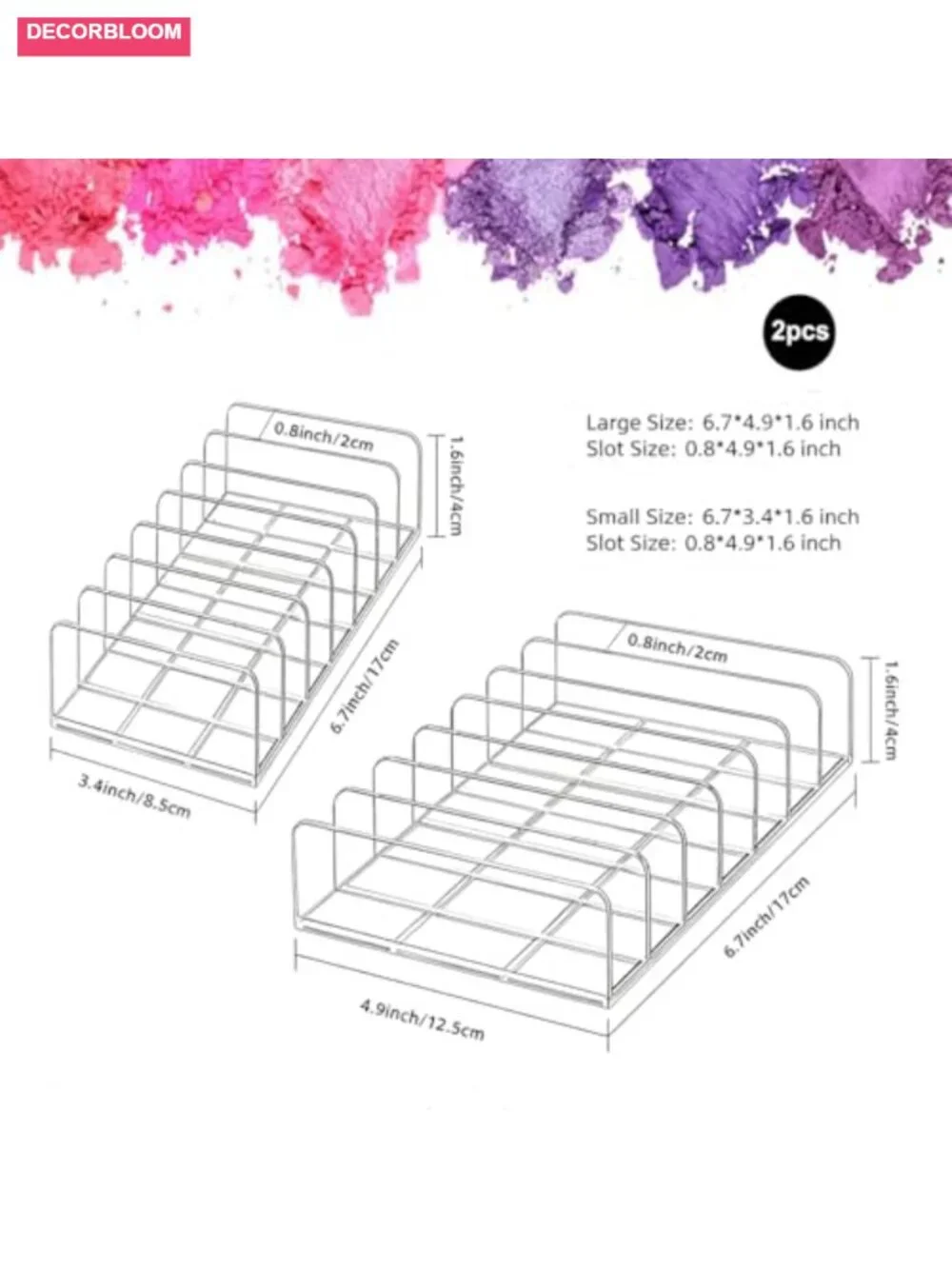 7-Section Clear Acrylic Eyeshadow Palette Organizer Set of 2
