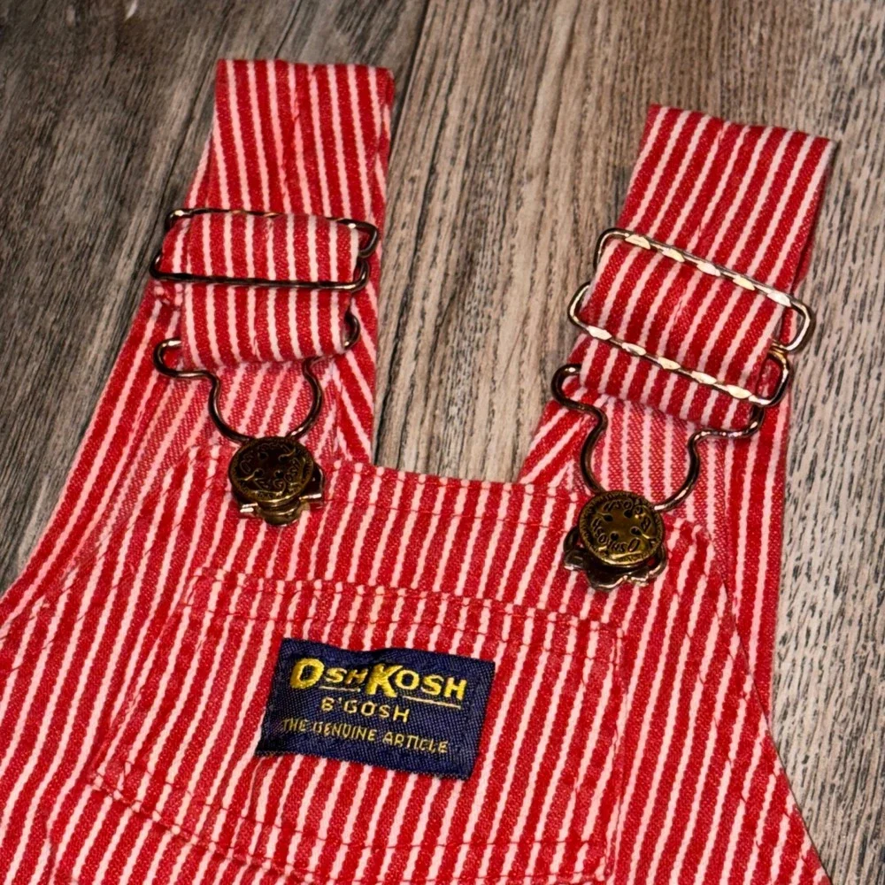 Vintage OshKosh Bgosh Red White Hickory Stripe Overalls Shortalls 24 Months USA