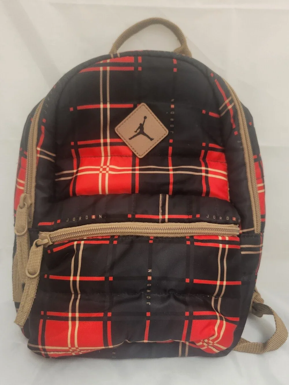Jordan Black and Red Plaid Backpack with Tan Accents Like New!!