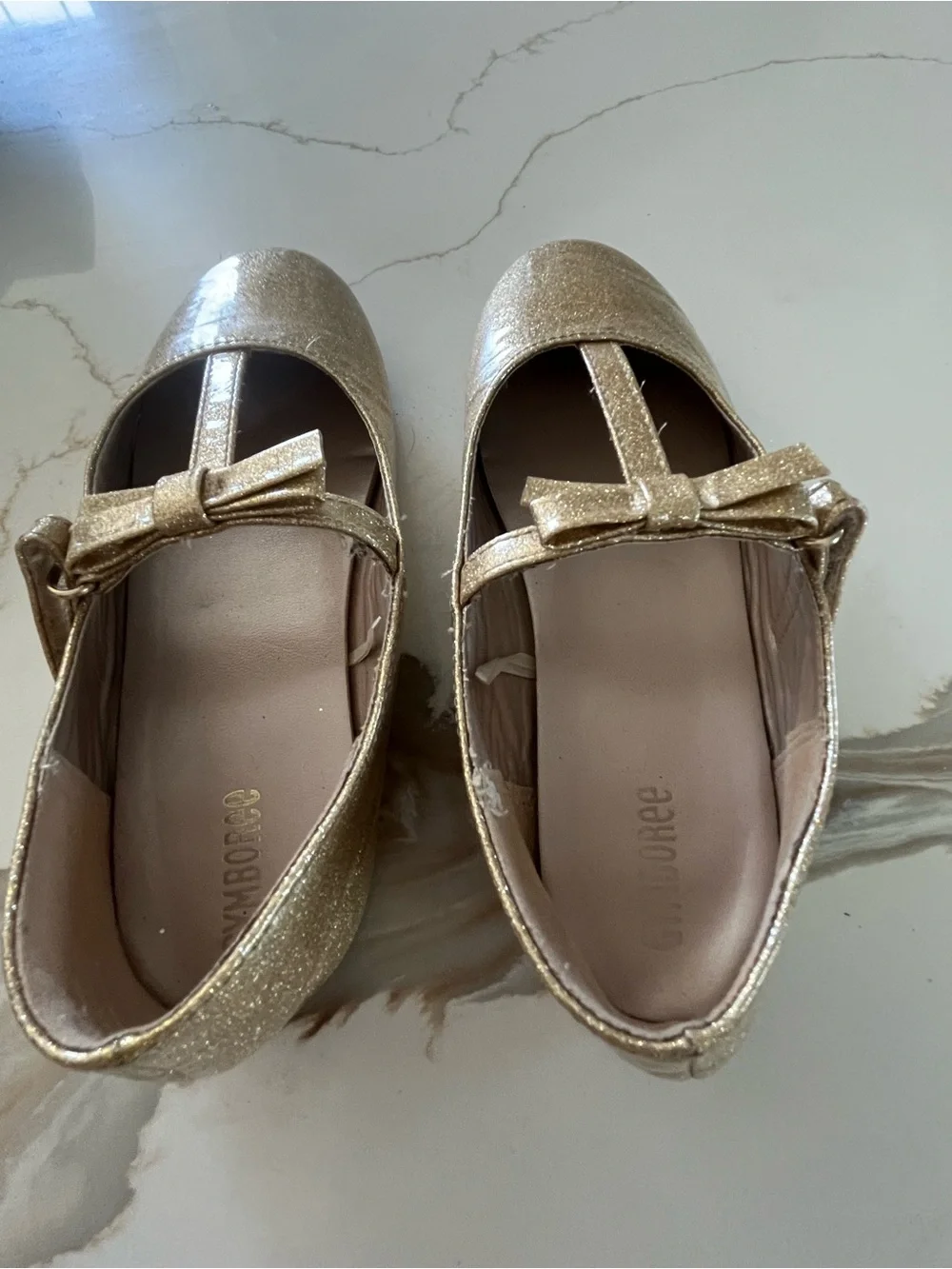 Gymboree Girls Gold Glitter T-Strap Dress Shoes with Bow