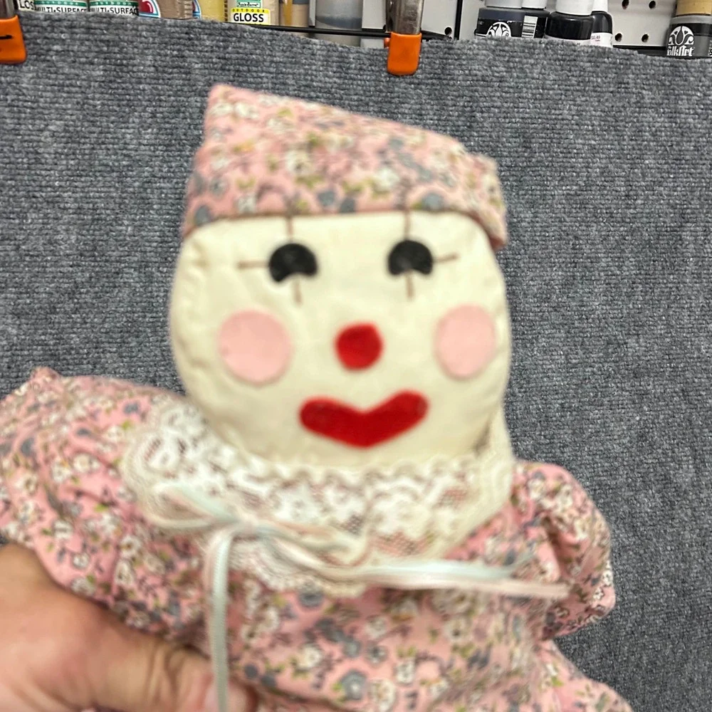 Vintage Handmade Long Legged Cloth Clown Doll Pink Floral Print 32 Inch Plush