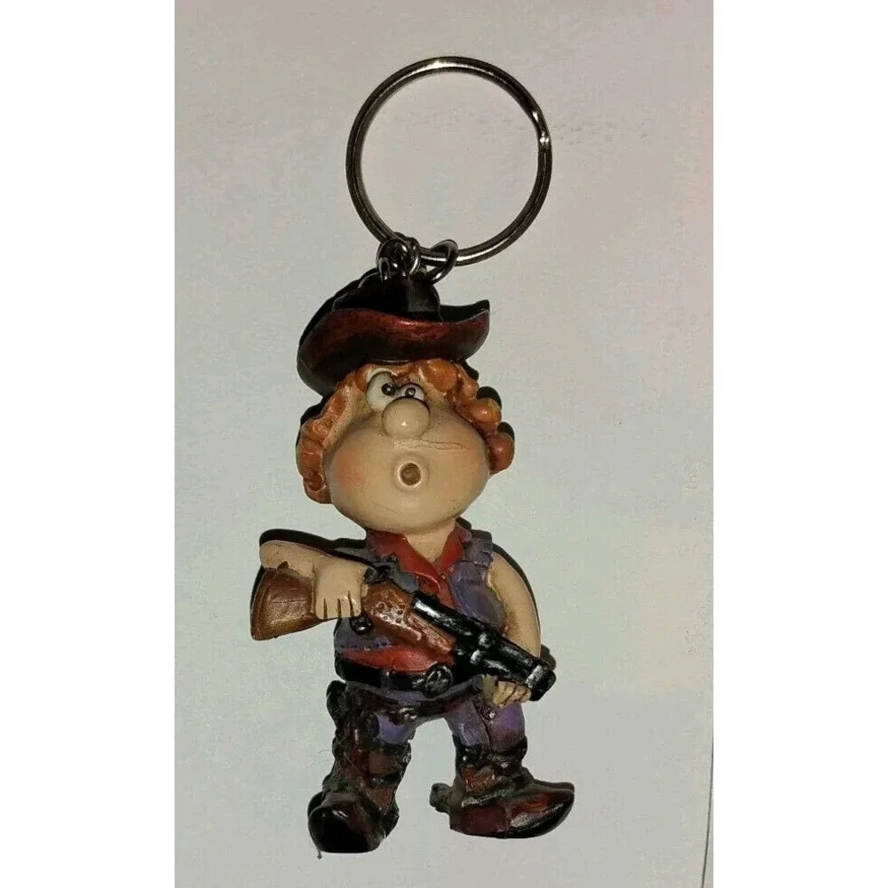 Crazy‎ Crosseyed Cowboy Keychain Figure Possible Vintage Carrying Shotgun Scar