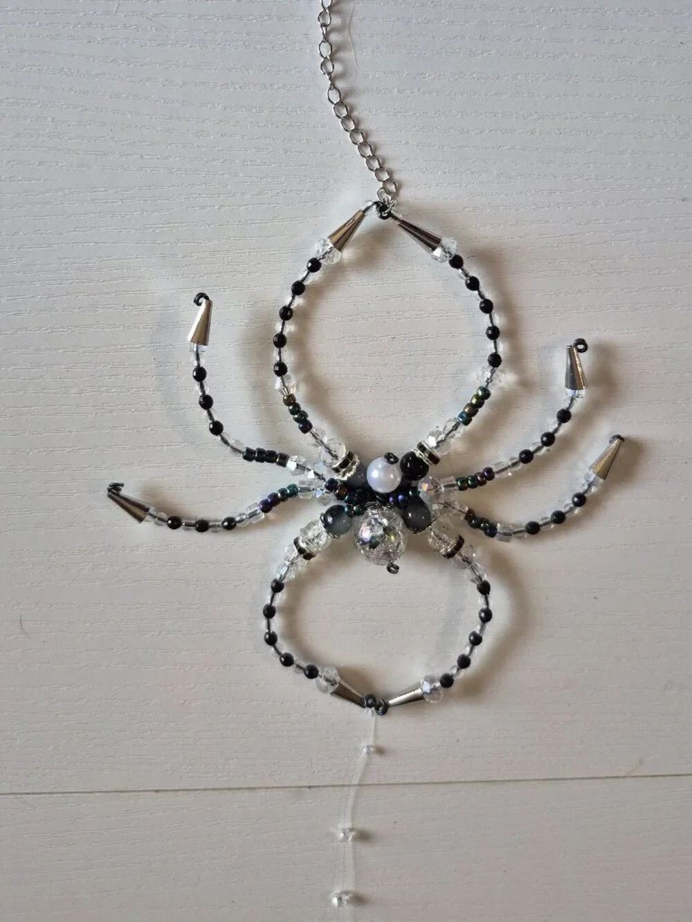 Black & White Beaded Spider Suncatcher - Handmade Gothic Window Decal