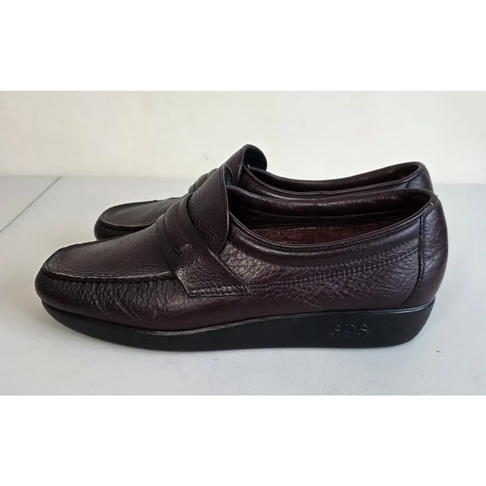 SAS Mens Alamo Penny Loafers Burgandy Red Sz 10.5 Wide