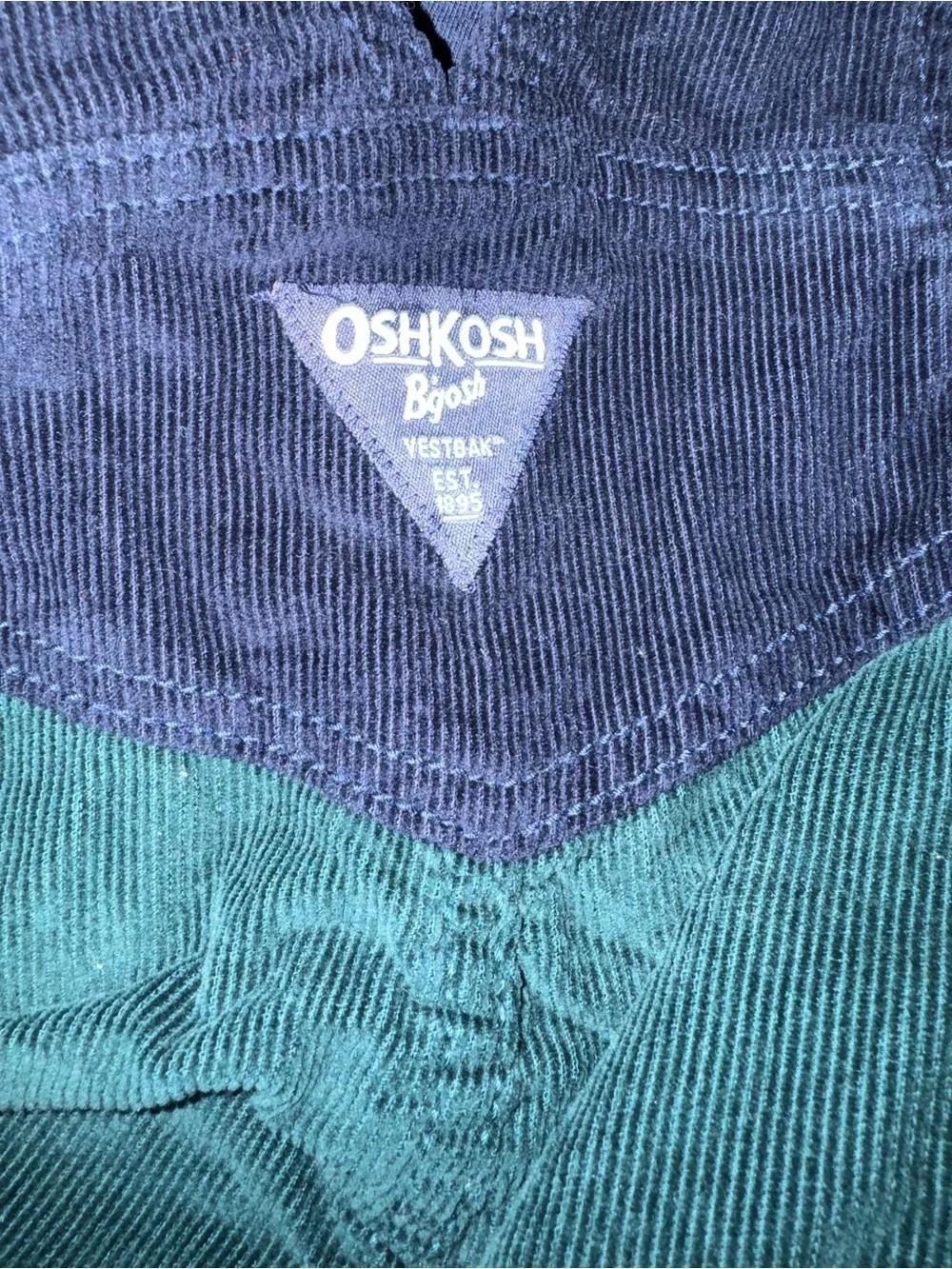 OshKosh B’gosh 2T Green & Navy Corduroy Lined Overalls