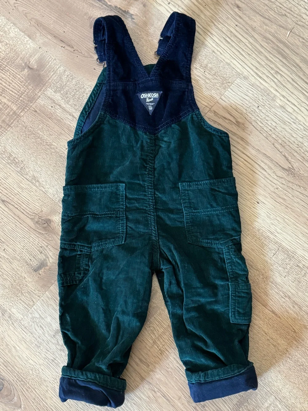 OshKosh B’gosh 2T Green & Navy Corduroy Lined Overalls