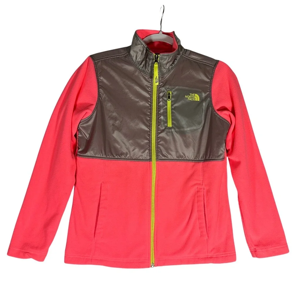 The North Face Girls Fleece Full Zip Jacket Youth Sz XL 18‎ Pink Gray Outerwear