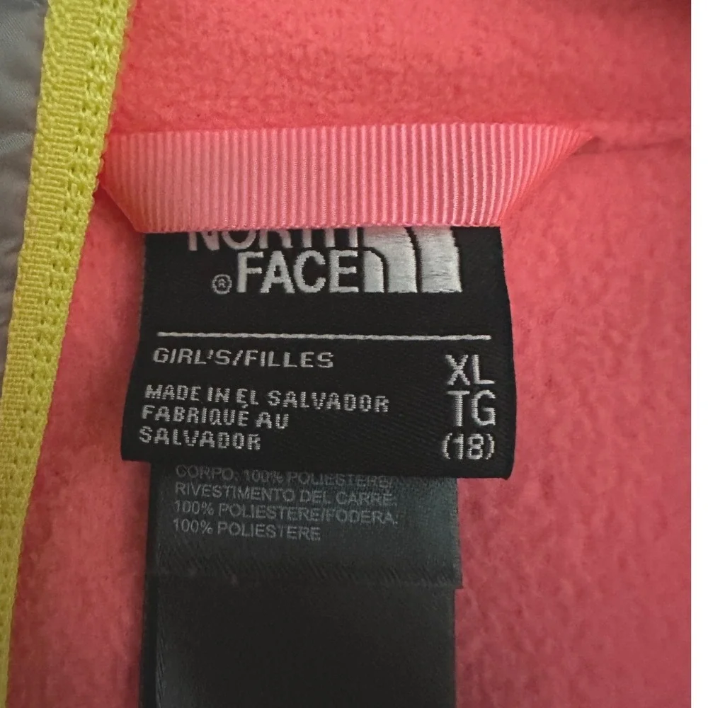The North Face Girls Fleece Full Zip Jacket Youth Sz XL 18‎ Pink Gray Outerwear