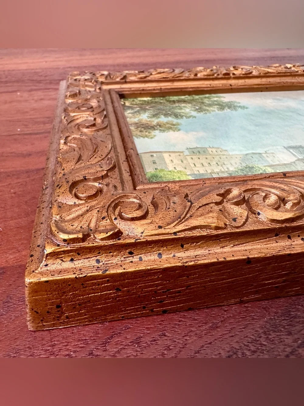 VTG City View Wall Art 1970 Gold Frame Baroque Syroco Style Arricia Italy