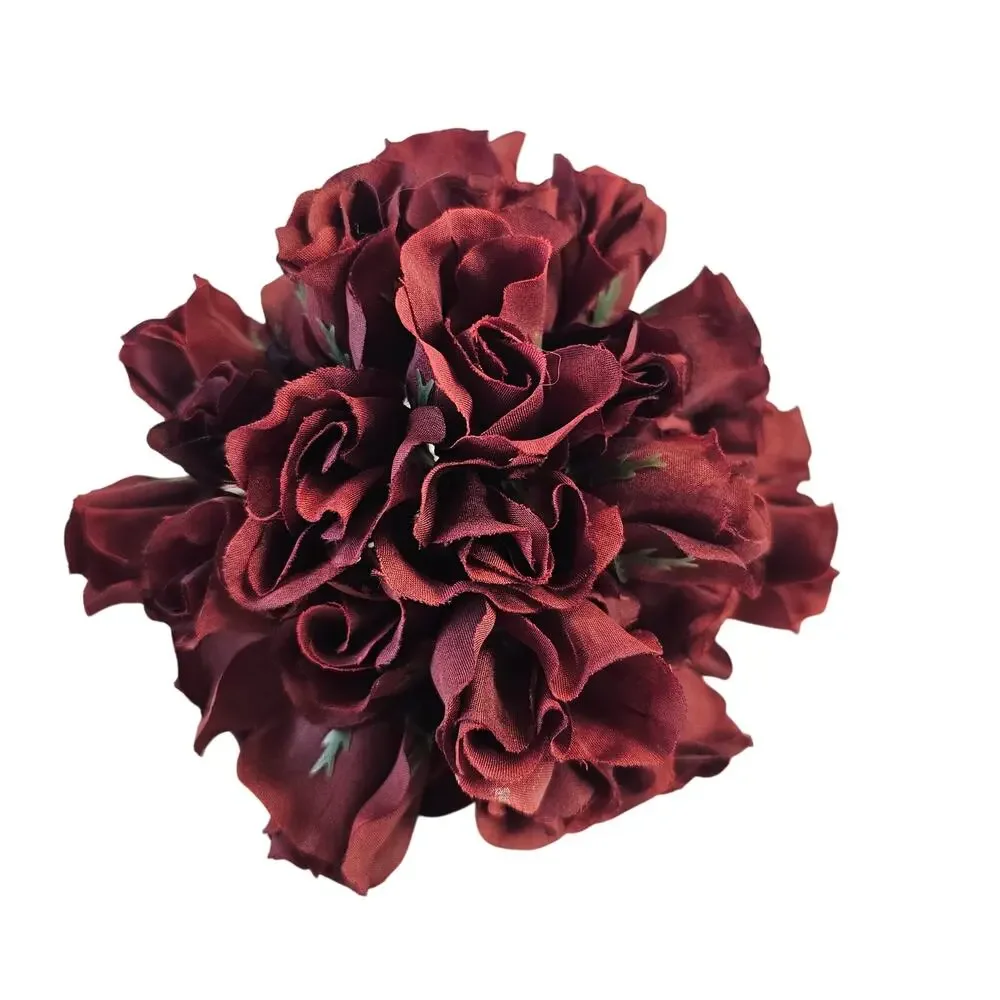 28 Burgundy Silk Rose Picks 1-inch Artificial Flowers Wedding Craft Floral Decor