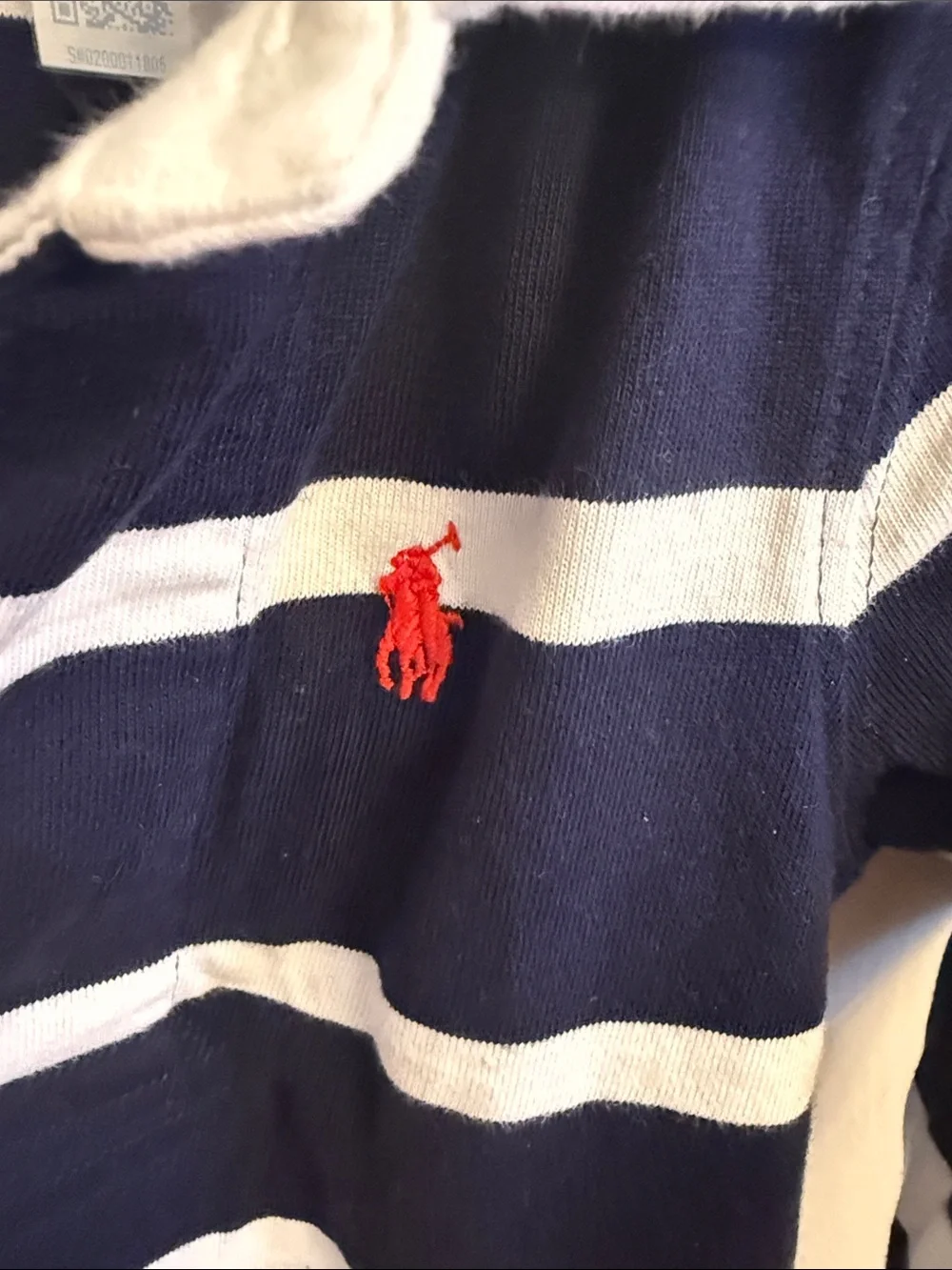 Ralph Lauren Navy & White Striped Polo One-Piece with Red Logo