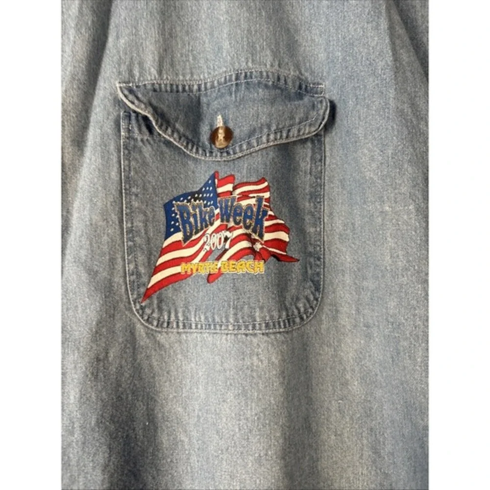 VINTAGE US Bike Week Myrtle Beach 2007 Cutoff Sleeves Jean Shirt XL Harley K1183