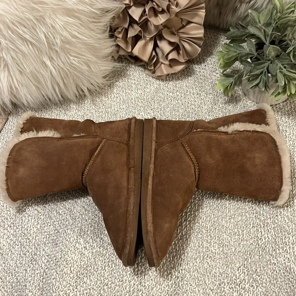 Bear Paw Women’s Suede Sheepskin/Wool Blend Abagail Cognac Winter Snow Shoes 7