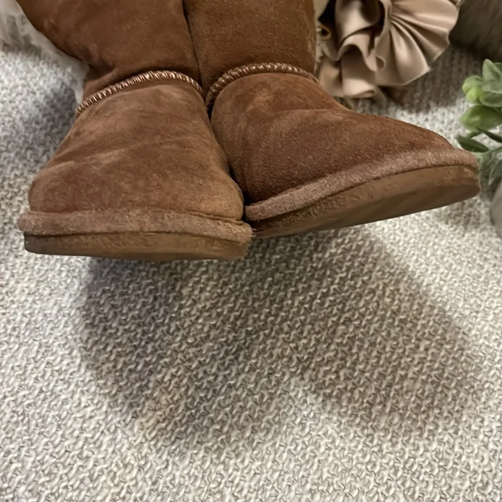 Bear Paw Women’s Suede Sheepskin/Wool Blend Abagail Cognac Winter Snow Shoes 7