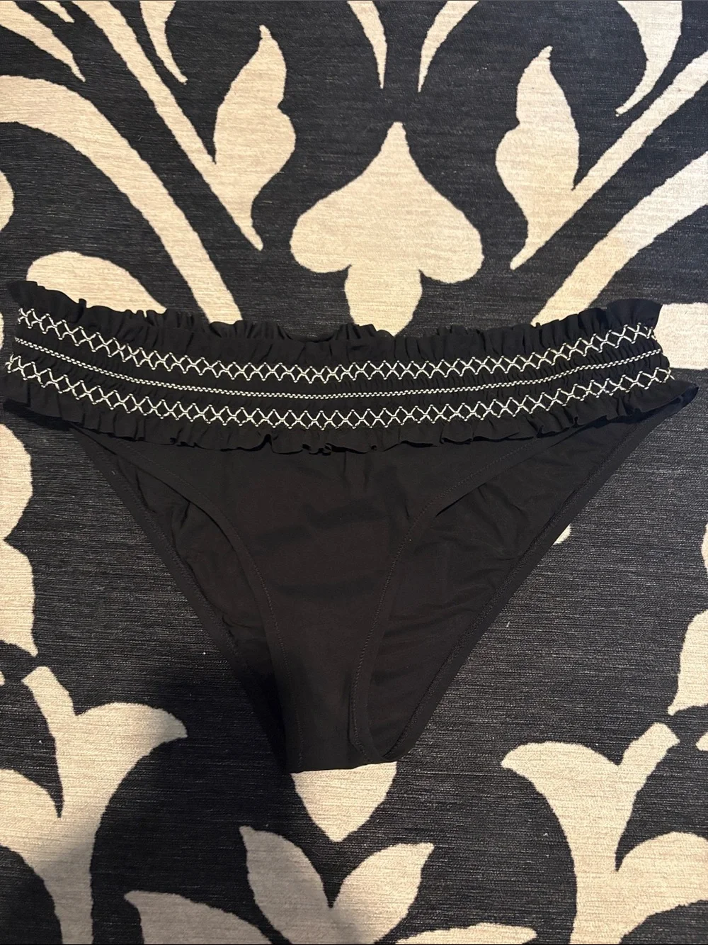 Tory Burch Black Bikini Bottom with White Stitching