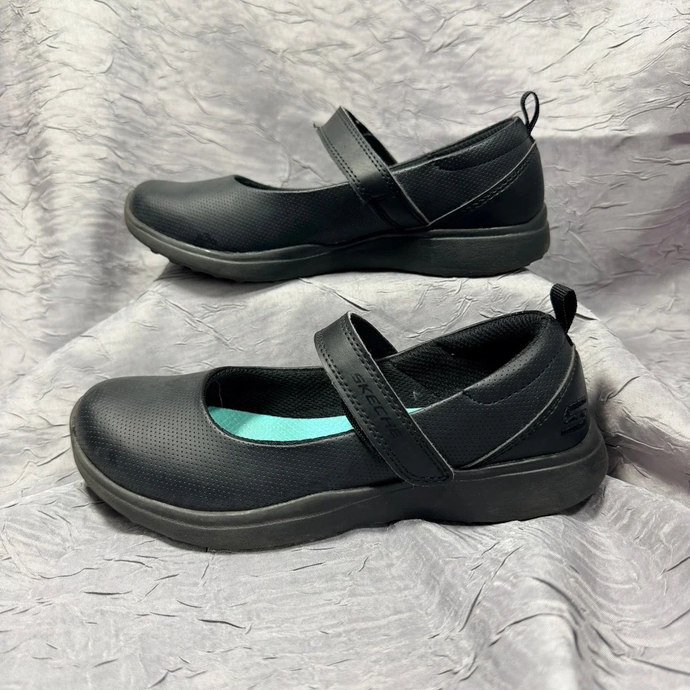 Skechers Kids Microburst 2.0 Be Nice Black Leather Mary Jane Shoes 2.5Y
