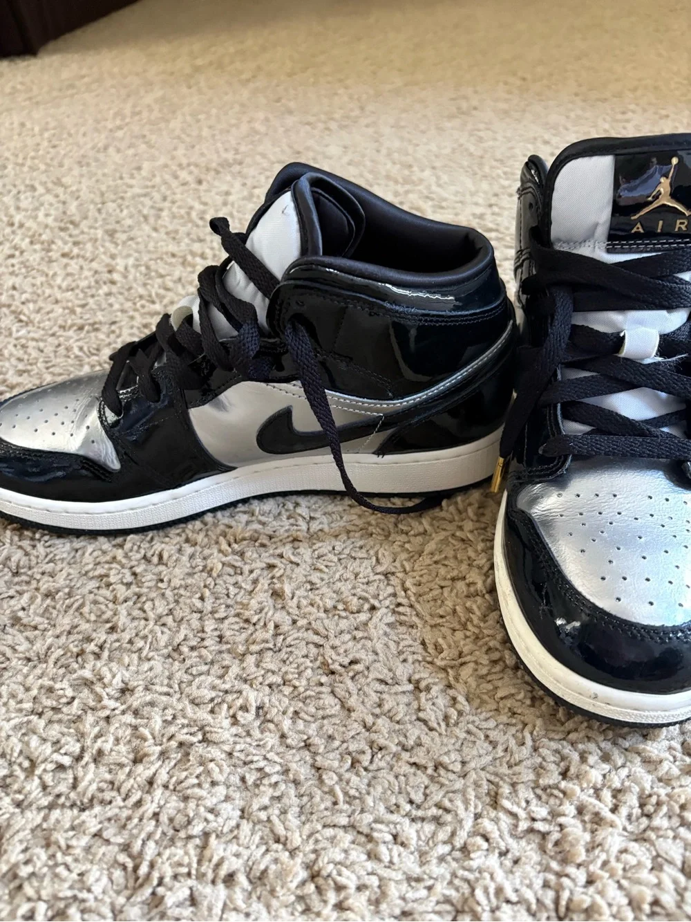 Nike Air Jordan 1 Mid Black, Metallic Silver & White