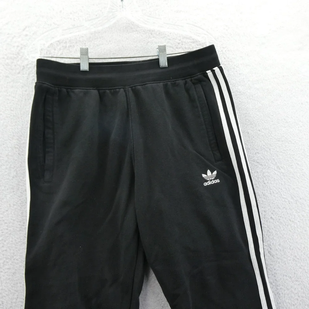 Adidas Joggers Mens Large Black Originals Trefoil‎ 3-Stripe Fleece Cotton Blend