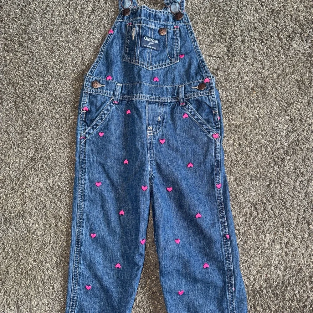 OshKosh B'gosh Blue Denim Overalls with Pink Heart Details