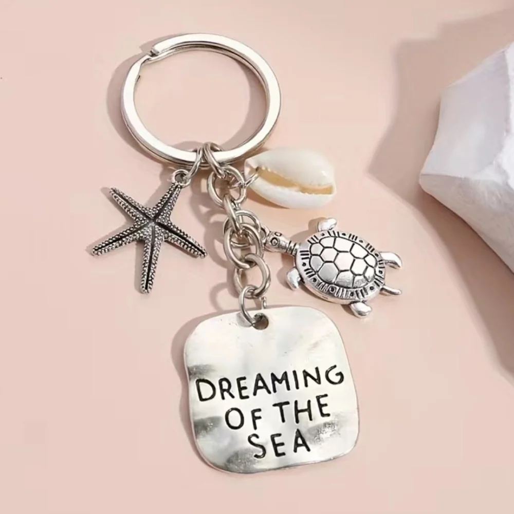 Private Label Silver 'Dreaming of the Sea' Keychain with Shell & Sea Charms
