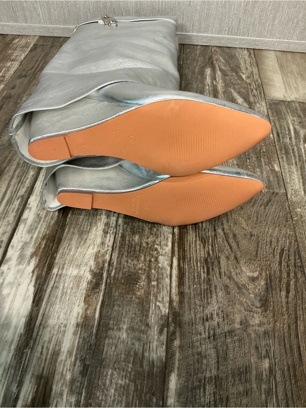 NWOB Fashion Nova Metallic Silver Knee-High Wedge Boots Size 9