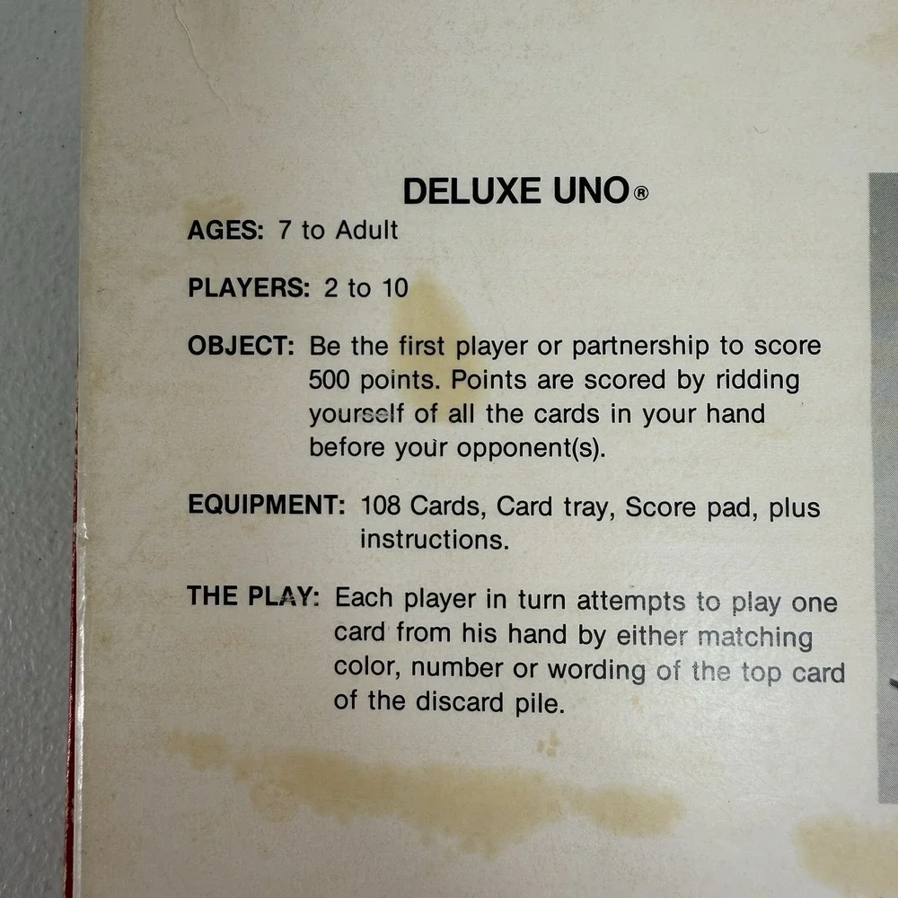 Vintage‎ UNO Deluxe Card Game 1983 Retro Family Card Game