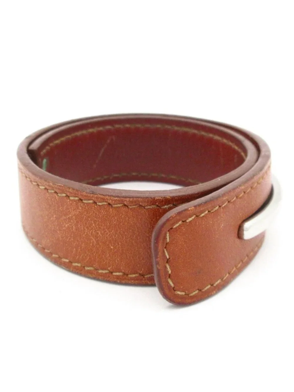 Hermes Bangle Corsair Leather Brown Silver Bracelet