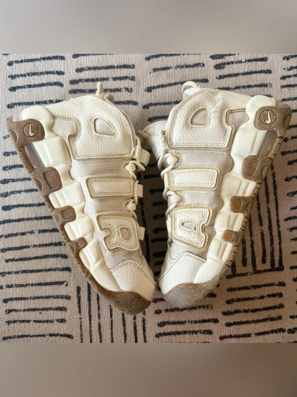Nike Kids White and Tan Air More Uptempo Sneakers