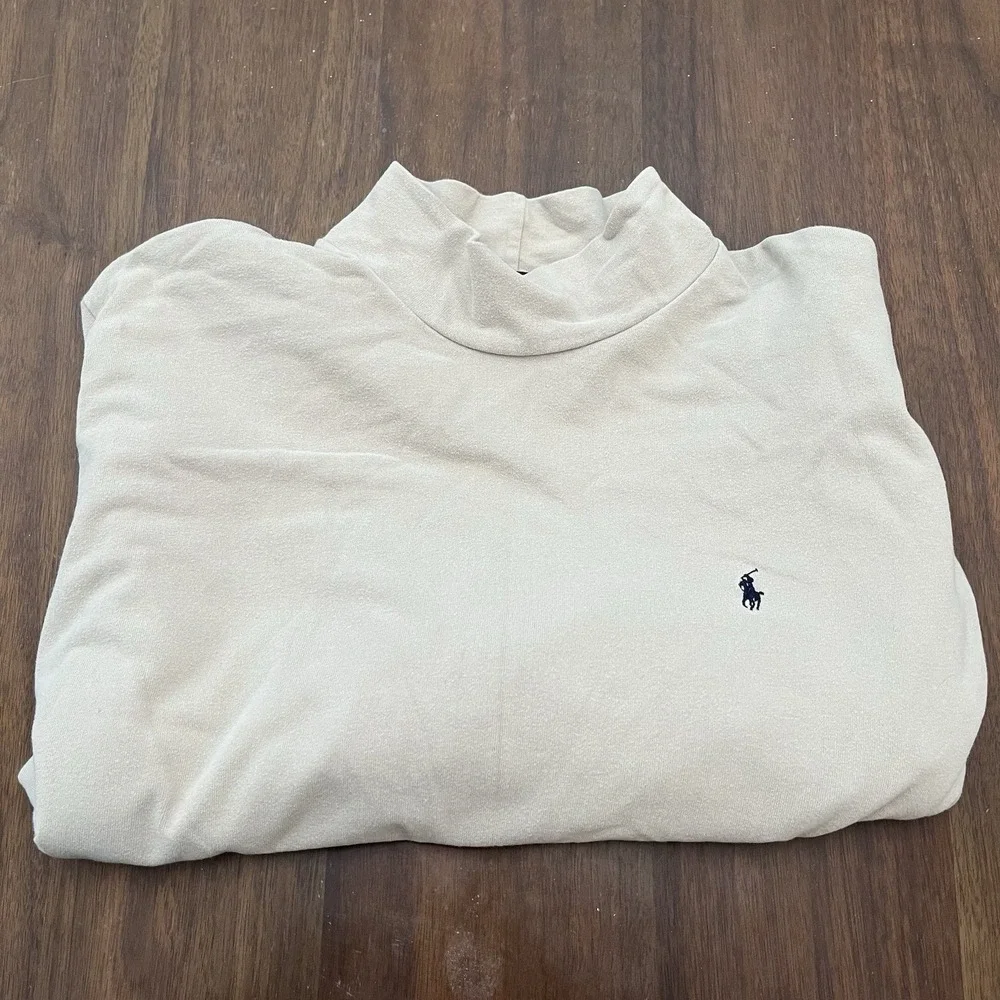 Polo Ralph Lauren Sweater Shirt Mens L Beige Turtleneck Pony USA Made