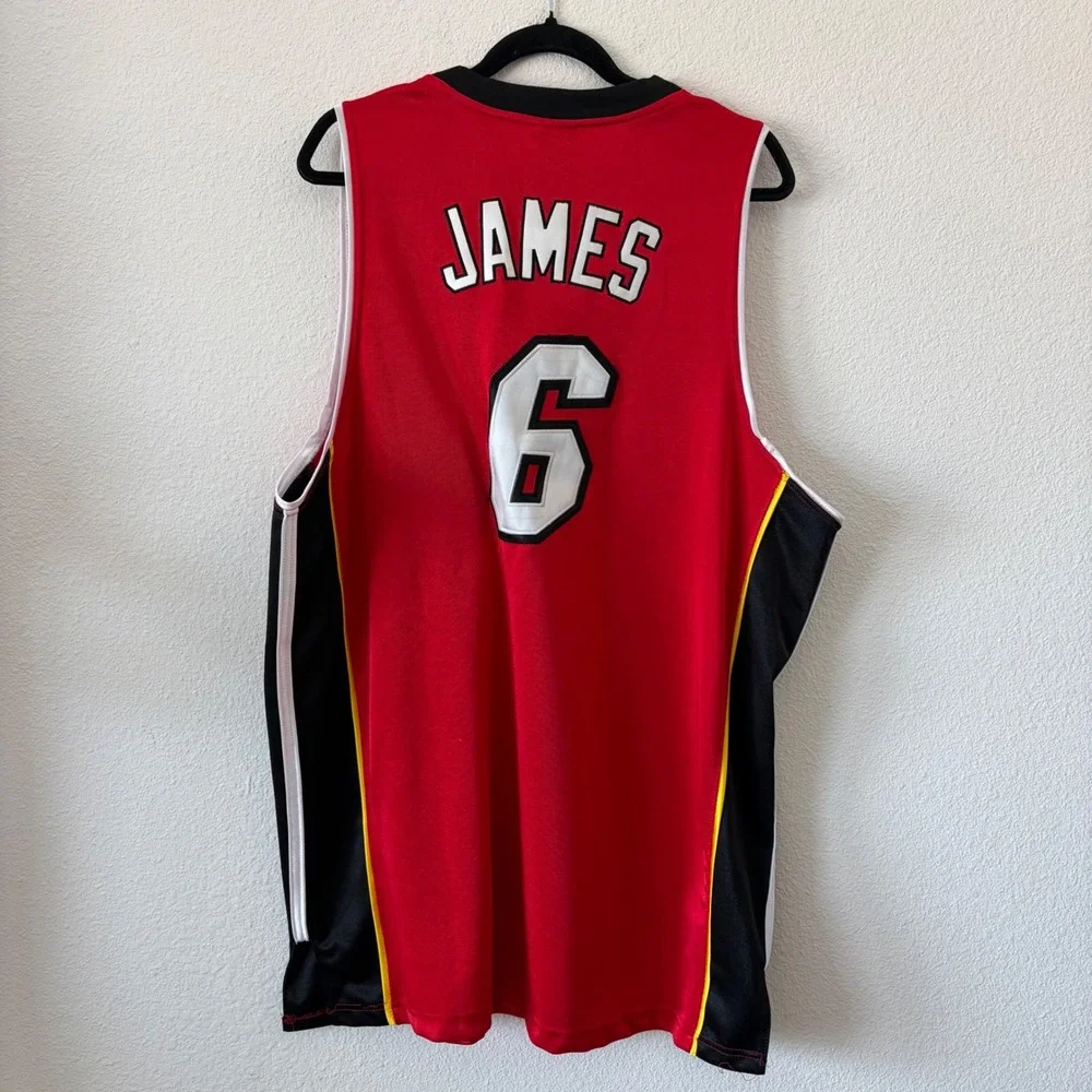Adidas Miami Heat LeBron James Jersey Mens 52 XL Red NBA Swingman #6