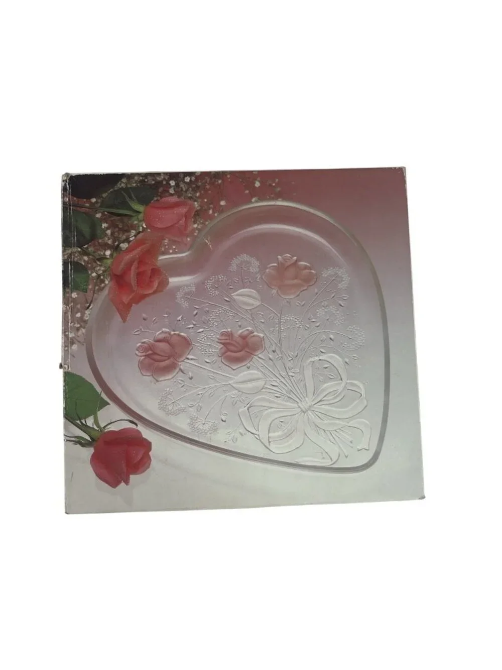 MIKASA Crystal Sweetheart Bouquet Pink Roses Heart Plate Original Box